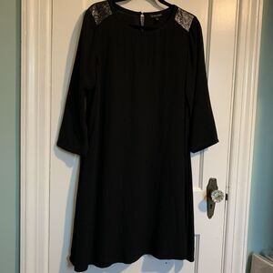 Eileen Fisher Silk Dress LBD Sz S Metallic Shoulder Detail